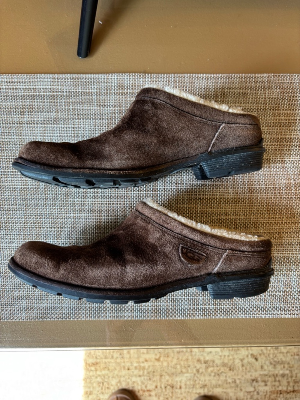 UGG Brown Suede Shearling-Lined Women's Clog Mules - Picture 9 of 10